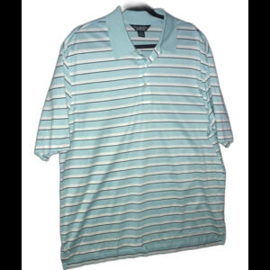 Brooks Brothers Country Club Polo Shirt Mens L Blue Stripe Performance Knit Golf
